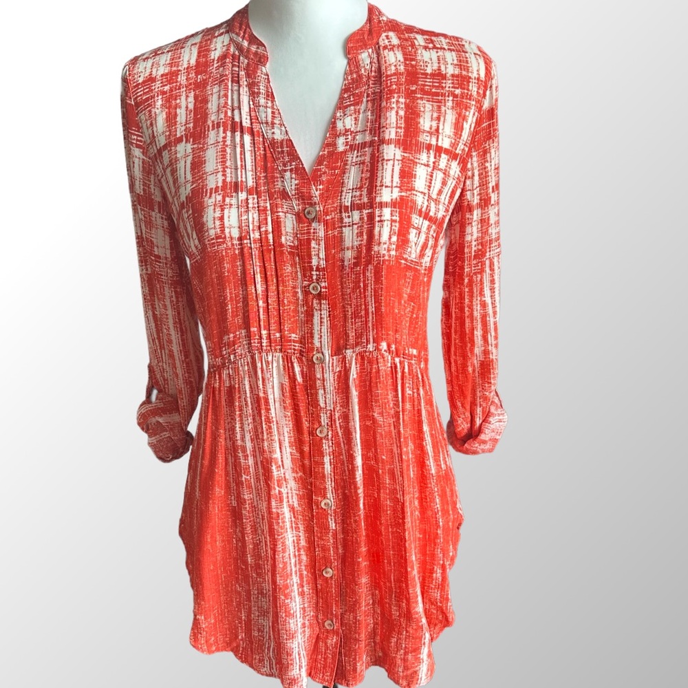 Anthropologie‎ Maeve Calia Orange Tunic Top with roll- tab sleeve in size 0
